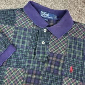 Vintage Polo Ralph Lauren Mens Medium Multicolor Plaid Patchwork Pony Stretch SS